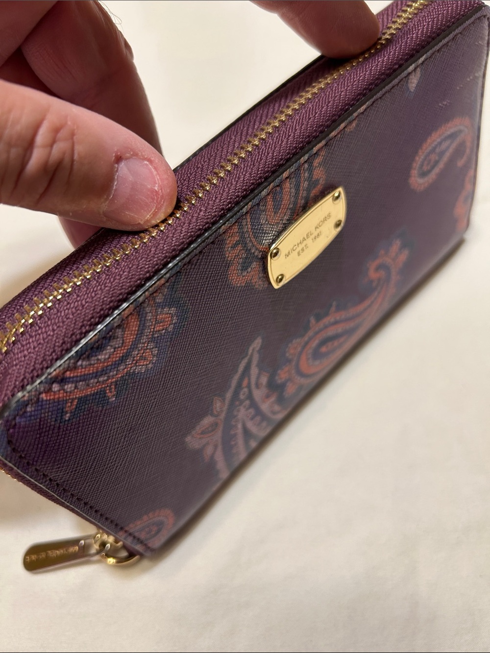 Michael Kors Purple Paisley Zip-Around Wristlet - Picture 2 of 9